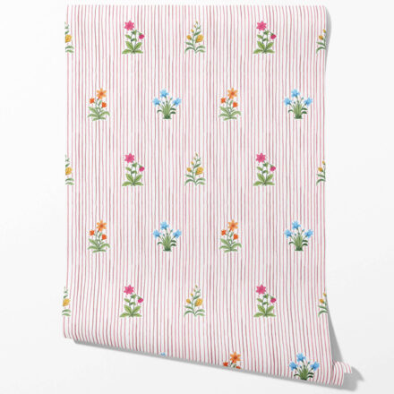 'Kaibab' Floral Striped Block Print Wallpaper (Pink/ Blue/ Green)
