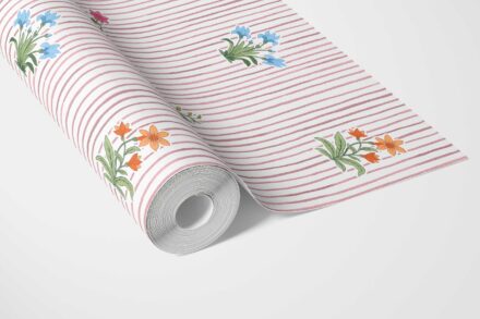 'Kaibab' Floral Striped Block Print Wallpaper (Pink/ Blue/ Green) - Image 3
