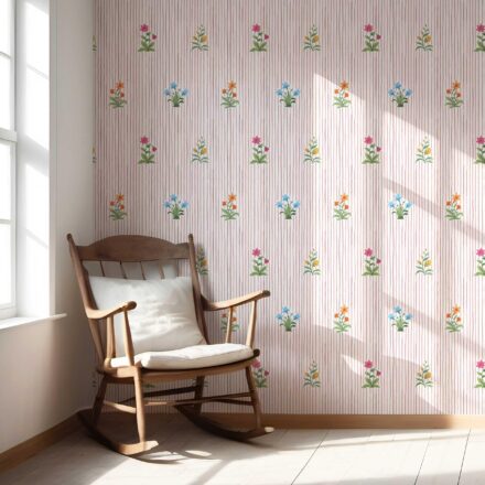 'Kaibab' Floral Striped Block Print Wallpaper (Pink/ Blue/ Green) - Image 5