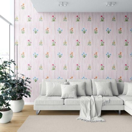 'Kaibab' Floral Striped Block Print Wallpaper (Pink/ Blue/ Green) - Image 6