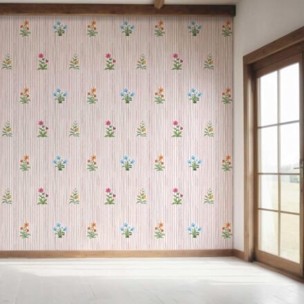 'Kaibab' Floral Striped Block Print Wallpaper (Pink/ Blue/ Green) - Image 7