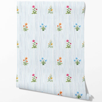 'Yavapai' Floral Striped Block Print Wallpaper (Blue/ Pink/ Green/ Orange )