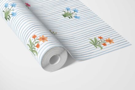 'Yavapai' Floral Striped Block Print Wallpaper (Blue/ Pink/ Green/ Orange ) - Image 3