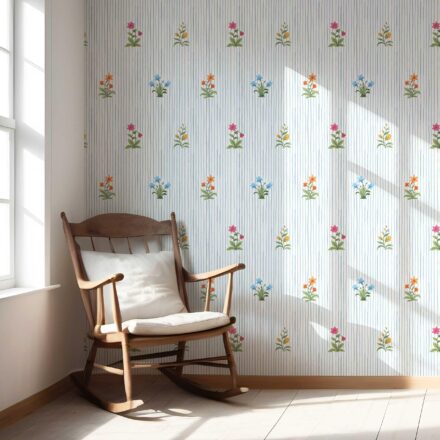 'Yavapai' Floral Striped Block Print Wallpaper (Blue/ Pink/ Green/ Orange ) - Image 5