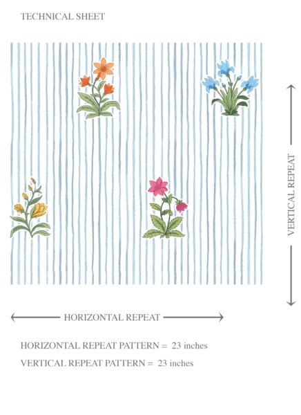 'Yavapai' Floral Striped Block Print Wallpaper (Blue/ Pink/ Green/ Orange ) - Image 8
