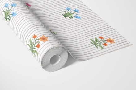 'Atlas' Floral Striped Block Print Wallpaper (Gray/ Pink/ Green/ Blue) - Image 2