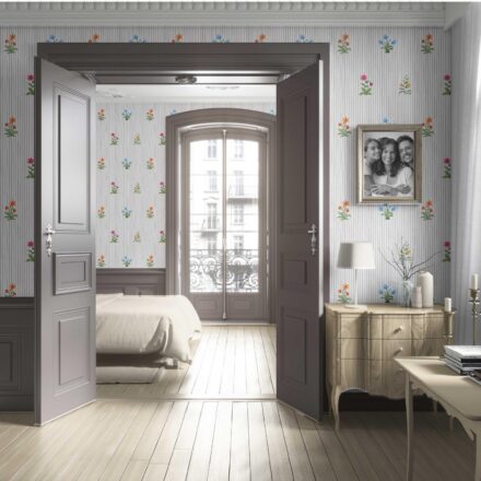 'Atlas' Floral Striped Block Print Wallpaper (Gray/ Pink/ Green/ Blue) - Image 5