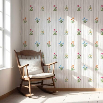 'Atlas' Floral Striped Block Print Wallpaper (Gray/ Pink/ Green/ Blue) - Image 6