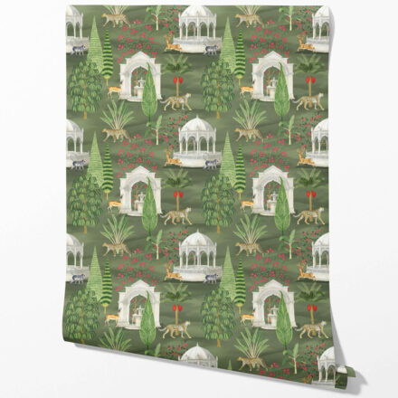 'Bloom Script' Vintage Heritage/ Ethnic Chinoiserie Wallpaper (Green/ White/ Pink/ Beige/ Tan) - Image 2