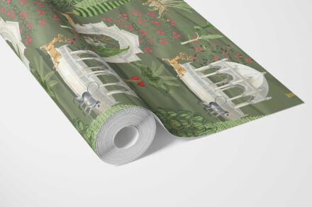 'Bloom Script' Vintage Heritage/ Ethnic Chinoiserie Wallpaper (Green/ White/ Pink/ Beige/ Tan) - Image 3