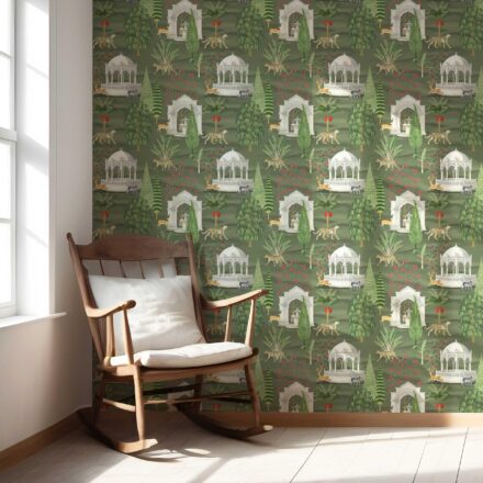 'Bloom Script' Vintage Heritage/ Ethnic Chinoiserie Wallpaper (Green/ White/ Pink/ Beige/ Tan) - Image 5