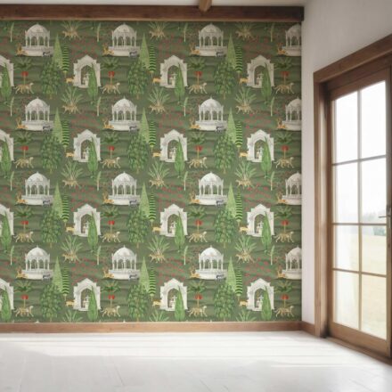 'Bloom Script' Vintage Heritage/ Ethnic Chinoiserie Wallpaper (Green/ White/ Pink/ Beige/ Tan) - Image 7