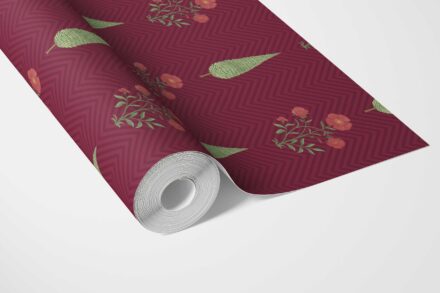'Woven Slats' Botanical/ Floral Block Print Wallpaper (Red/ Maroon/ Green) - Image 3