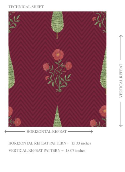 'Woven Slats' Botanical/ Floral Block Print Wallpaper (Red/ Maroon/ Green) - Image 8