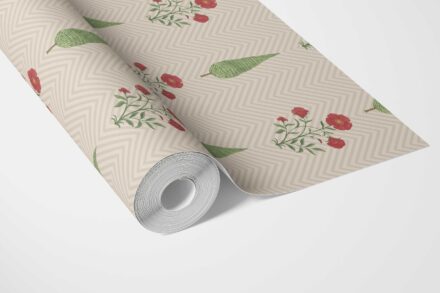 'Bay Boutique' Botanical/ Floral Block Print Wallpaper (Beige/ Red/ Green) - Image 3