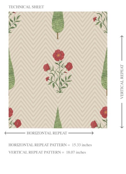 'Bay Boutique' Botanical/ Floral Block Print Wallpaper (Beige/ Red/ Green) - Image 8