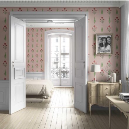 'Pastry Puff' Botanical/ Floral Block Print Wallpaper (Pink/ Red/ Green) - Image 4