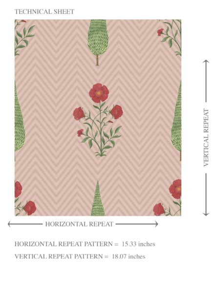 'Pastry Puff' Botanical/ Floral Block Print Wallpaper (Pink/ Red/ Green) - Image 8