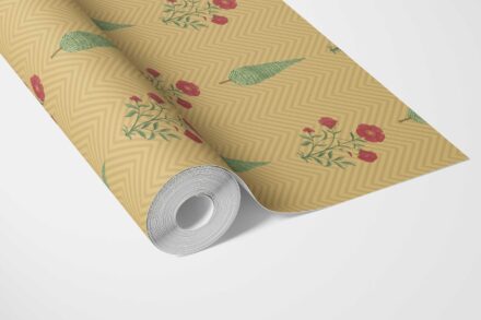 'Beluga' Botanical/ Floral Block Print Wallpaper (Yellow/ Red/ Green) - Image 3