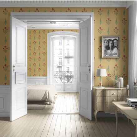 'Beluga' Botanical/ Floral Block Print Wallpaper (Yellow/ Red/ Green) - Image 4