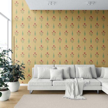 'Beluga' Botanical/ Floral Block Print Wallpaper (Yellow/ Red/ Green) - Image 6