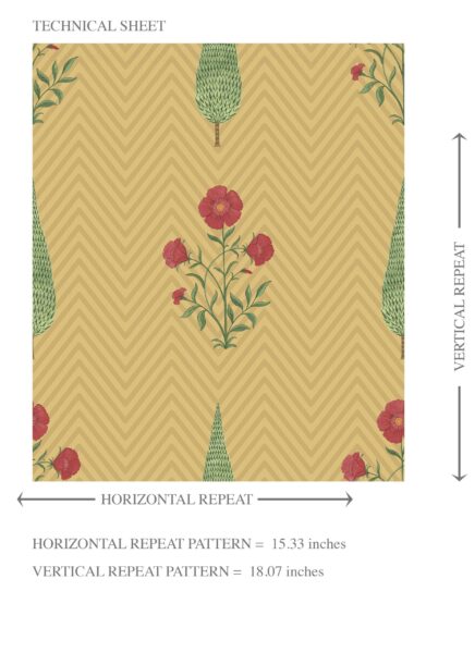 'Beluga' Botanical/ Floral Block Print Wallpaper (Yellow/ Red/ Green) - Image 8