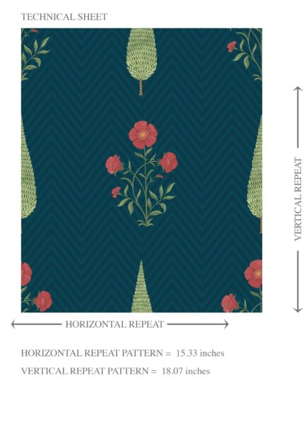 'Aardvark' Botanical/ Floral Block Print Wallpaper (Teal Blue/ Red/ Green) - Image 8