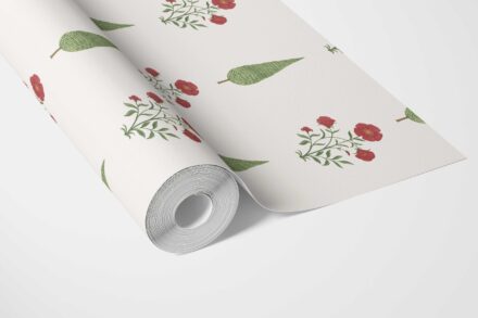 'Monogram' Botanical/ Floral Block Print Wallpaper (White/ Red/ Green) - Image 3
