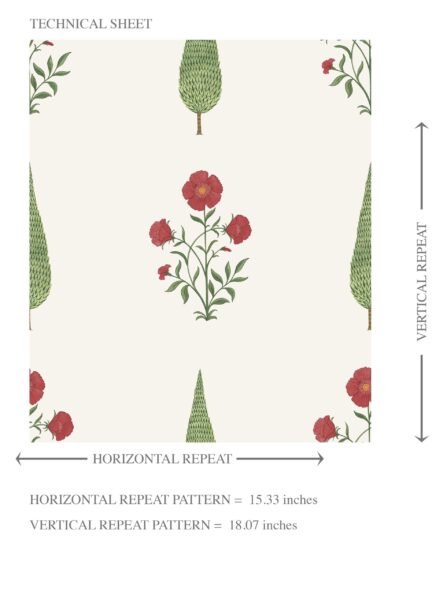 'Monogram' Botanical/ Floral Block Print Wallpaper (White/ Red/ Green) - Image 8