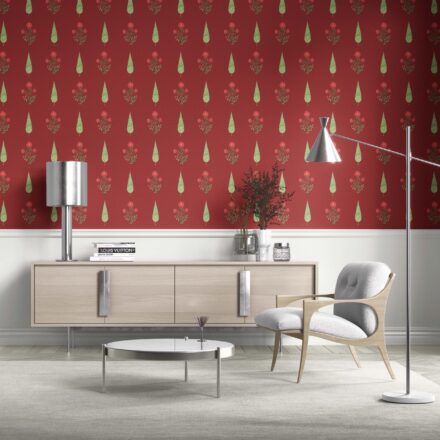 'Bolsena' Botanical/ Floral Block Print Wallpaper (Red/ Pink/ Green) - Image 2