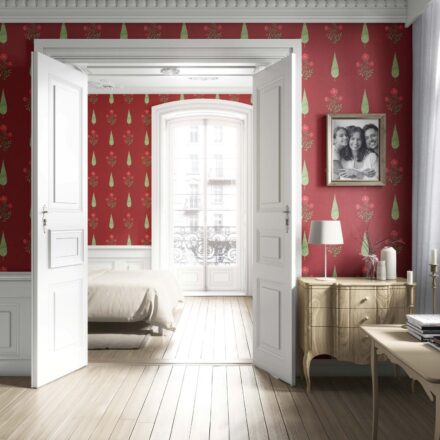 'Bolsena' Botanical/ Floral Block Print Wallpaper (Red/ Pink/ Green) - Image 4