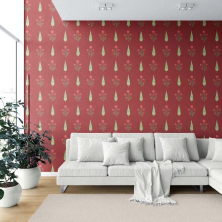 'Bolsena' Botanical/ Floral Block Print Wallpaper (Red/ Pink/ Green) - Image 6