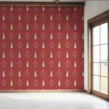 'Bolsena' Botanical/ Floral Block Print Wallpaper (Red/ Pink/ Green) - Image 7