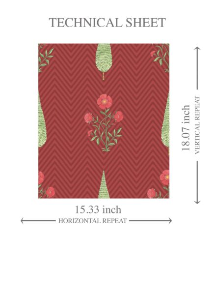 'Bolsena' Botanical/ Floral Block Print Wallpaper (Red/ Pink/ Green) - Image 8