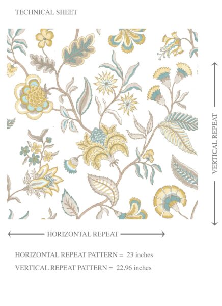 'Tea Joie' Botanical/ Floral Chinoiserie Wallpaper (Yellow/ Blue/ Beige) - Image 8