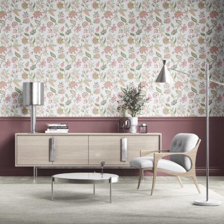 'Tulum Canyon' Botanical/ Floral Chinoiserie Wallpaper (Pink/ Green/ Blue) - Image 2