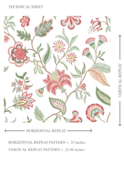 'Long Beach' Botanical/ Floral Chinoiserie Wallpaper (Red/ Pink/ Green/ Blue) - Image 8