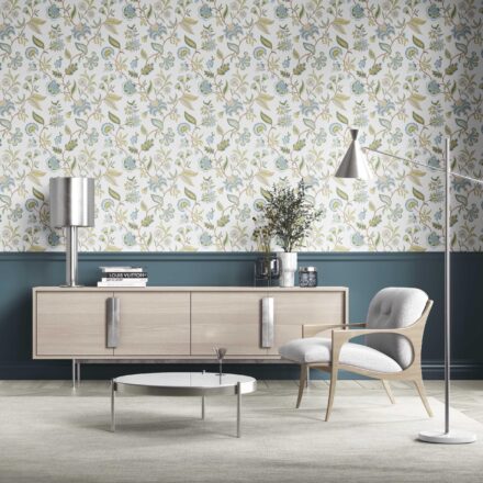 'Akchin' Botanical/ Floral Chinoiserie Wallpaper (Blue/ Green/ Yellow) - Image 2