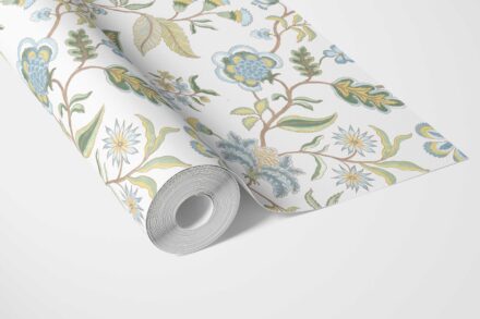 'Akchin' Botanical/ Floral Chinoiserie Wallpaper (Blue/ Green/ Yellow) - Image 3