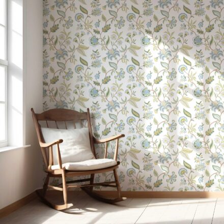 'Akchin' Botanical/ Floral Chinoiserie Wallpaper (Blue/ Green/ Yellow) - Image 5