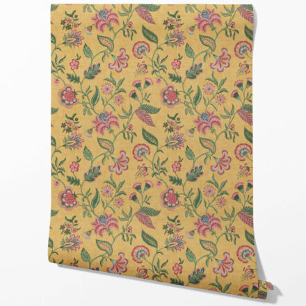 'Sanded Birch' Botanical/ Floral Chinoiserie Wallpaper (Mustard Yellow/ Pink/ Green/ Blue)