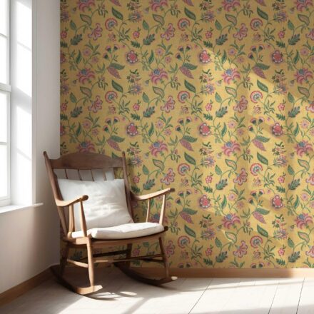 'Sanded Birch' Botanical/ Floral Chinoiserie Wallpaper (Mustard Yellow/ Pink/ Green/ Blue) - Image 5