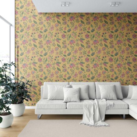 'Sanded Birch' Botanical/ Floral Chinoiserie Wallpaper (Mustard Yellow/ Pink/ Green/ Blue) - Image 6