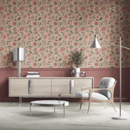 'Aged Sand' Botanical/ Floral Chinoiserie Wallpaper (Blush Pink/ Green/ Red/ Blue) - Image 2