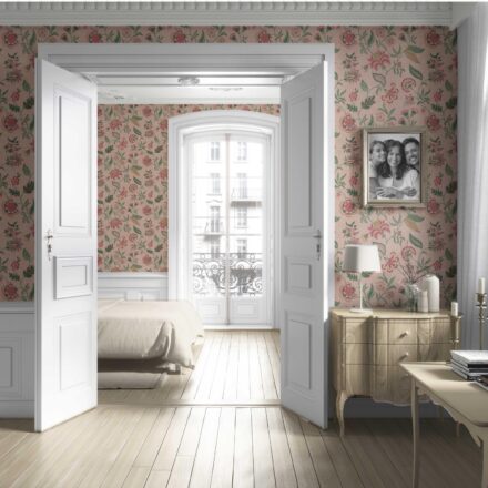 'Aged Sand' Botanical/ Floral Chinoiserie Wallpaper (Blush Pink/ Green/ Red/ Blue) - Image 4