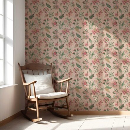 'Aged Sand' Botanical/ Floral Chinoiserie Wallpaper (Blush Pink/ Green/ Red/ Blue) - Image 5