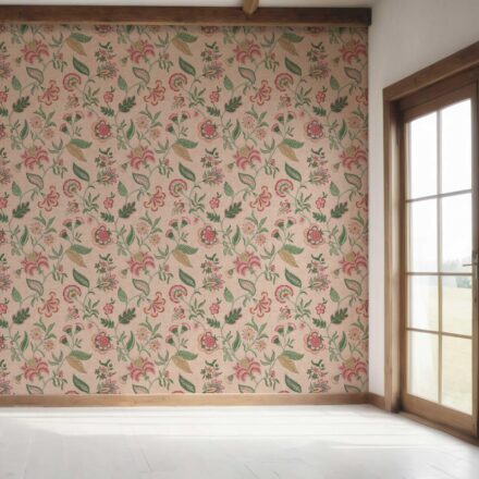 'Aged Sand' Botanical/ Floral Chinoiserie Wallpaper (Blush Pink/ Green/ Red/ Blue) - Image 7