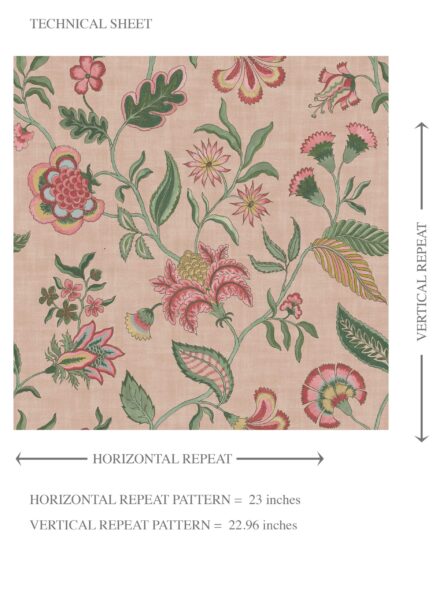 'Aged Sand' Botanical/ Floral Chinoiserie Wallpaper (Blush Pink/ Green/ Red/ Blue) - Image 8