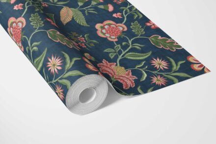 'Ciabatta' Botanical/ Floral Chinoiserie Wallpaper (Navy Blue/ Pink/ Green/ Red) - Image 3