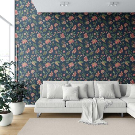 'Ciabatta' Botanical/ Floral Chinoiserie Wallpaper (Navy Blue/ Pink/ Green/ Red) - Image 6